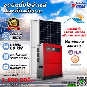 ชุดติดตั้งโซล่าเซลล์ SET 60 kW 3 เฟส ออนกริด..